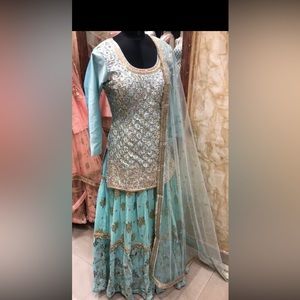 Sea green colored lehenga
